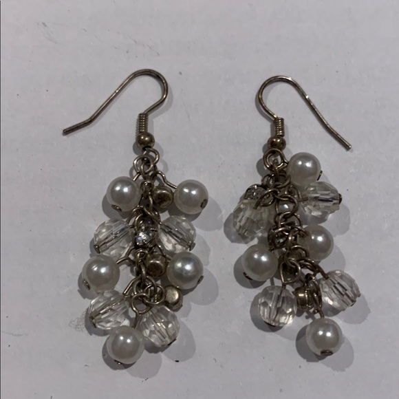 Vintage Jewelry - Vintage faux pearl and crystal bead 2” pierced Earrings stainless wires